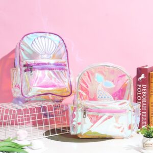 Kids Girls Cute Cartoon Transparent Laser Sequins Shell Fishtail Backpacks Bag