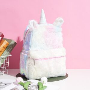 Kids Girls Cute Cartoon Sequins Plush Backpacks Bag