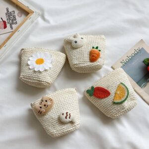 Children Cartoon Cute Straw Woven Carrot Rabbit Floral Decoration Crossbody Bag