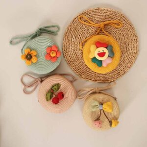 Kids Girls Casual Cute Cartoon Floral Straw Woven Crossbody Bag