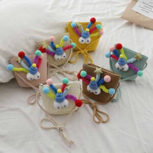 Kids Girls Casual Cute Cartoon Straw Woven Crossbody Bag