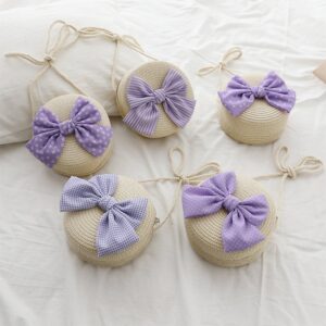 Kids Girls Casual Cute Bow Straw Woven Crossbody Bag