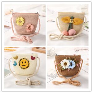 Kids Girls Casual Cute Cartoon Straw Woven Crossbody Bag