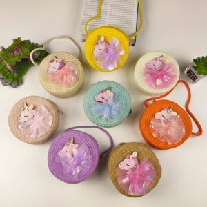 Kids Girls Casual Cute Cartoon Straw Woven Crossbody Bag