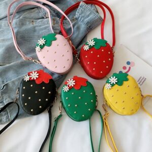 Girls Cute Strawberry Rivet Shoulder PU Crossbody Bag