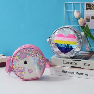 Kids Girls Sweet Cute Cartoon Sequins Round Crossbody Bag