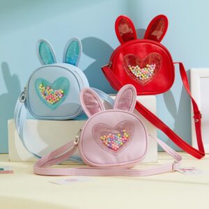 Kids Girls Casual Cute Heart-Shaped Sequins Rabbit Ears Mini Crossbody Bag