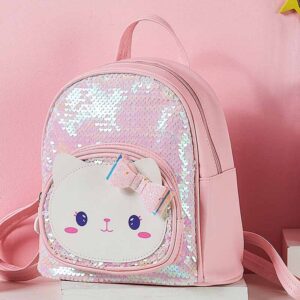 Kids Girls Casual Cute Cartoon Kitten Sequins Backpacks Bag