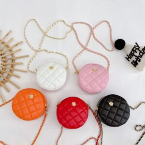Kids Girls Fashion Sweet Chic Solid Color Zipper Chain PU Playd Mini Crossbody Bag