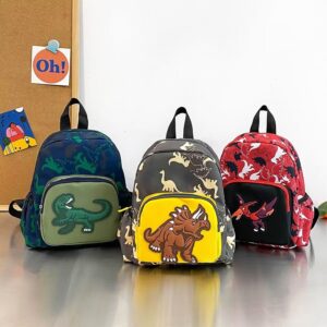 Kids Boys Girls Fashion Casual Cute Color Block Cartoon Dinosaur Pattern Oxford Cloth Backpacks Bags
