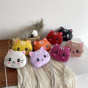 Girls Cute Cartoon Cat Mini Zipper Crossbody Bag