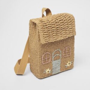 Girls Summer Cute Handmade Small House Woven Embroidered Straw Backpack