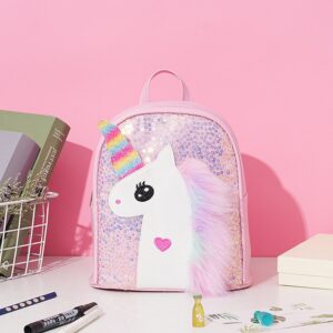 Kids Girls Casual Cute Sequins Cartoon Pattern PU Backpacks Bag