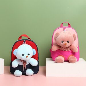 Kids Cute Cartoon Bear Plush Doll Color Blocking Backpack