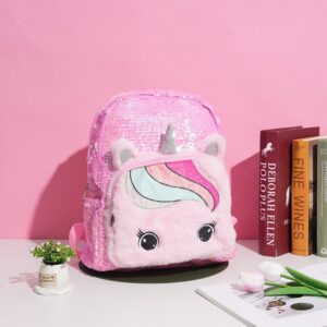 Kids Girls Casual Cute Sequins Plush Cartoon Pattern Backpacks Bag