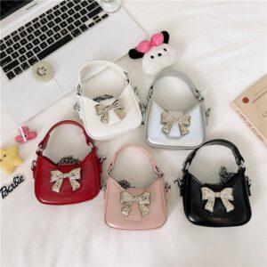 Kids Girls Fashion Casual Bow PU Crossbody Bag