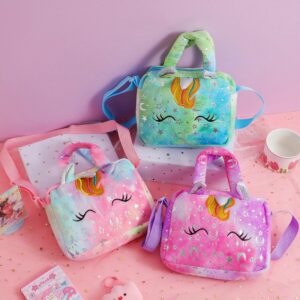 Kids Girls Cute Cartoon Plush Tie-Dye Handle Crossbody Bag