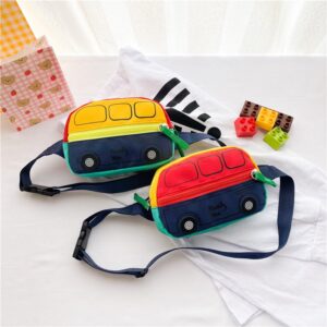 Boys Cute Bus Shape Color Blocking Chest Bag