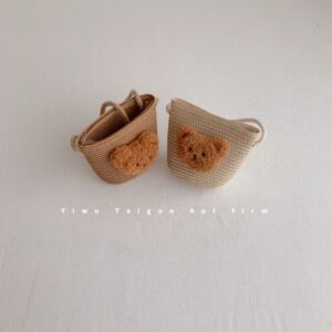 Children's Fashion Bear Pattern Straw Handbag