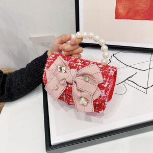 Girls Fashion Bowknot Pearl Decor Crossbody Bags