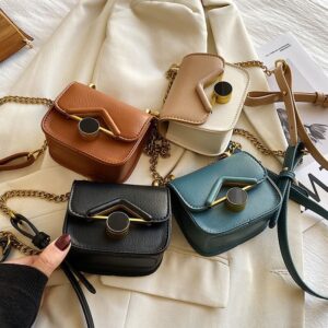 Girls Unique Round Buckles Design PU Crossbody Bags