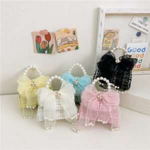 Kids Girls Chic Sweet Bow Pearl Handle Bag