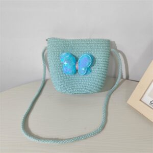 Girls Summer Sequin Double-Layer Multicolor Butterfly Straw Woven Bag Outdoor Travel Lightweight Change Crossbody Bags