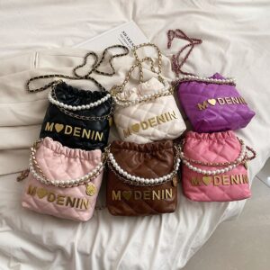Kids Girls Casual Cute Chic Letter Pearl Chain Crossbody Bag