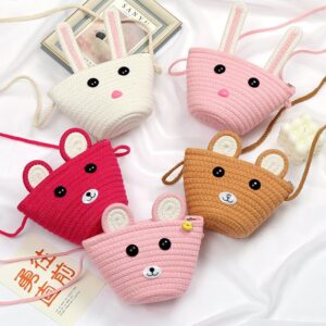 Kids Girls Fashion Sweet Cute Cartoon Pattern Straw Woven Zipper Crossbody Bag