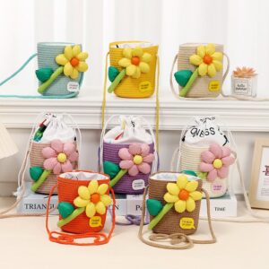 Kids Girls Casual Cute Sweet Pastoral Cartoon Floral Straw Woven Crossbody Bag