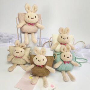 Kids Girls Casual Cute Sweet Cartoon Animal Straw Woven Crossbody Bag