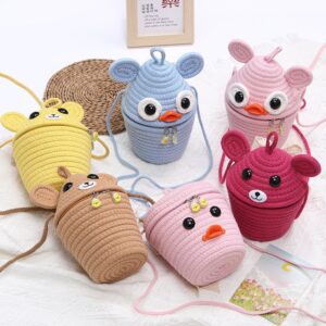 Kids Girls Casual Cute Sweet Cartoon Animal Straw Woven Crossbody Bucket Bag
