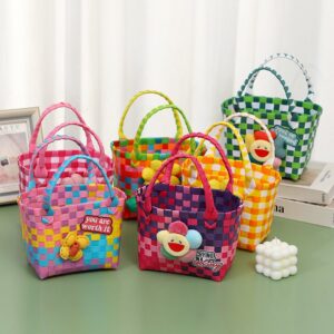 Kids Girls Fashion Casual Cute Floral Decorative Multicolor Woven Handle Bag