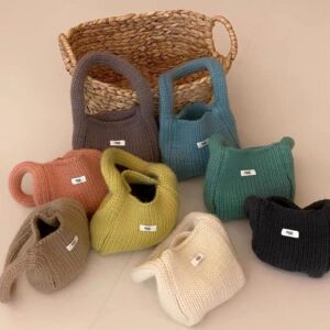 Kids Unisex Fashion Casual Solid Color Knitted Shoulder Bags