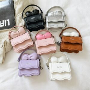 Kids Unisex Fashion Casual Cute Bow PU Flap Mini Square Crossbody Bags