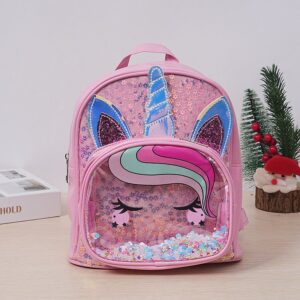 Kids Girls Casual Cute Sequins Cartoon PU Backpacks Bag