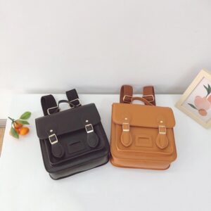 Kids Girls Boys Fashion Retro Simple Solid Color PU Backpacks Bag