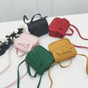 Kids Girls Fashion Sweet Cute Solid Color Bow Mini Square Crossbody Bag