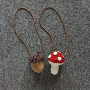 Kids Girls Fashion Sweet Cute Handmade Woven Wool Mushroom Crossbody Bag