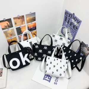 Kids Girls Fashion Sweet Cute Solid Color Alphanumeric Square Handle Crossbody Bag