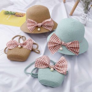 2pcs/set Girls Lovely Bow Straw Sunhat And Bag
