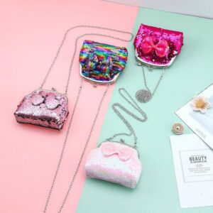 Kids Girls Fashion Cute Sequin Bow Chain Change Shoulder Crossbody Bag