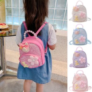 Kids Girls Fashion Cute Casual Sequins Carto Bear Flower Pearl Zipper School Backpack Bag