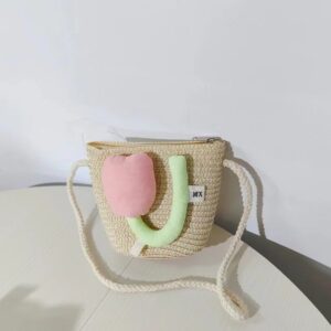 Girl Spring And Summer Sweet And Fresh Tulip Handmade Straw Bag Travel With Crossbody Bags