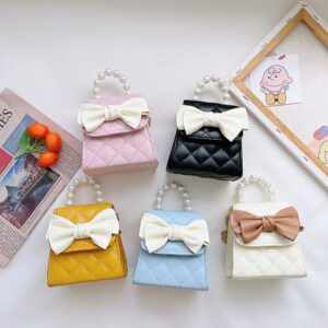 Girls Sweet Bowknot Pearl Handle Crossbody Bag