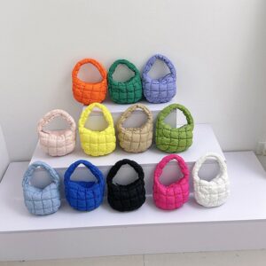 Children Kids Baby Fashion Girls Solid Color Bubble Pleated Handle Bag