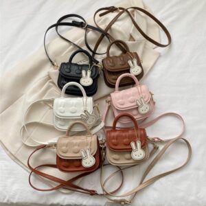 Children Kids Baby Fashion Girls Color Matching Rabbit Mini Pu Leather Crossbody Shoulder Handle Bag
