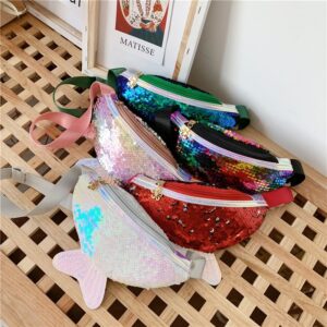 Children Kids Baby Fashion Girls Sequin Fishtail Waist Bag