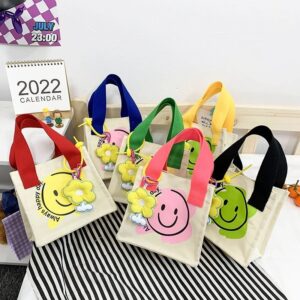 Smiley Canvas Contrast Color Portable Messenger Bag Handbag