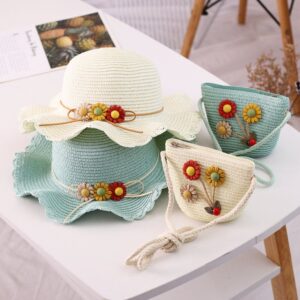 Children Kids Baby Fashion Flower Straw Hat Crossbody Bag